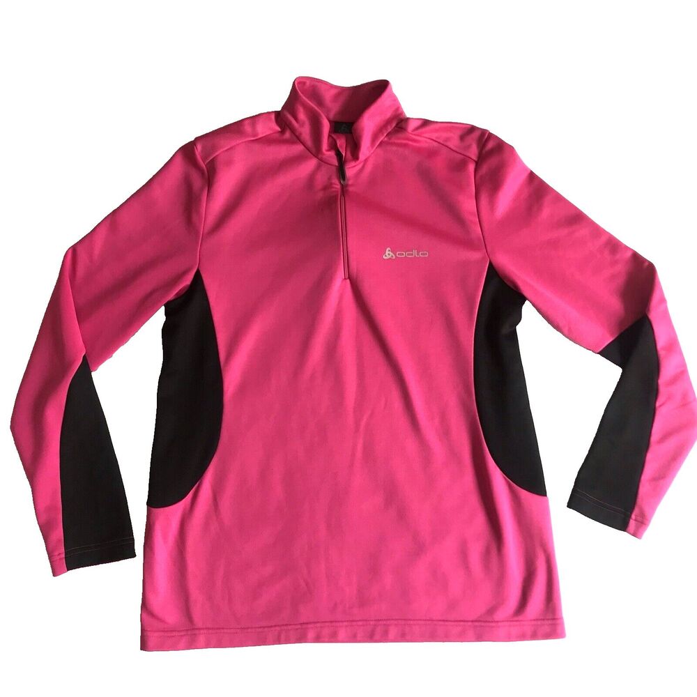 Odlo Womens L 1/4 Zip Pink Black Sweatshirt Midlayer Pullover Stretch Athletic